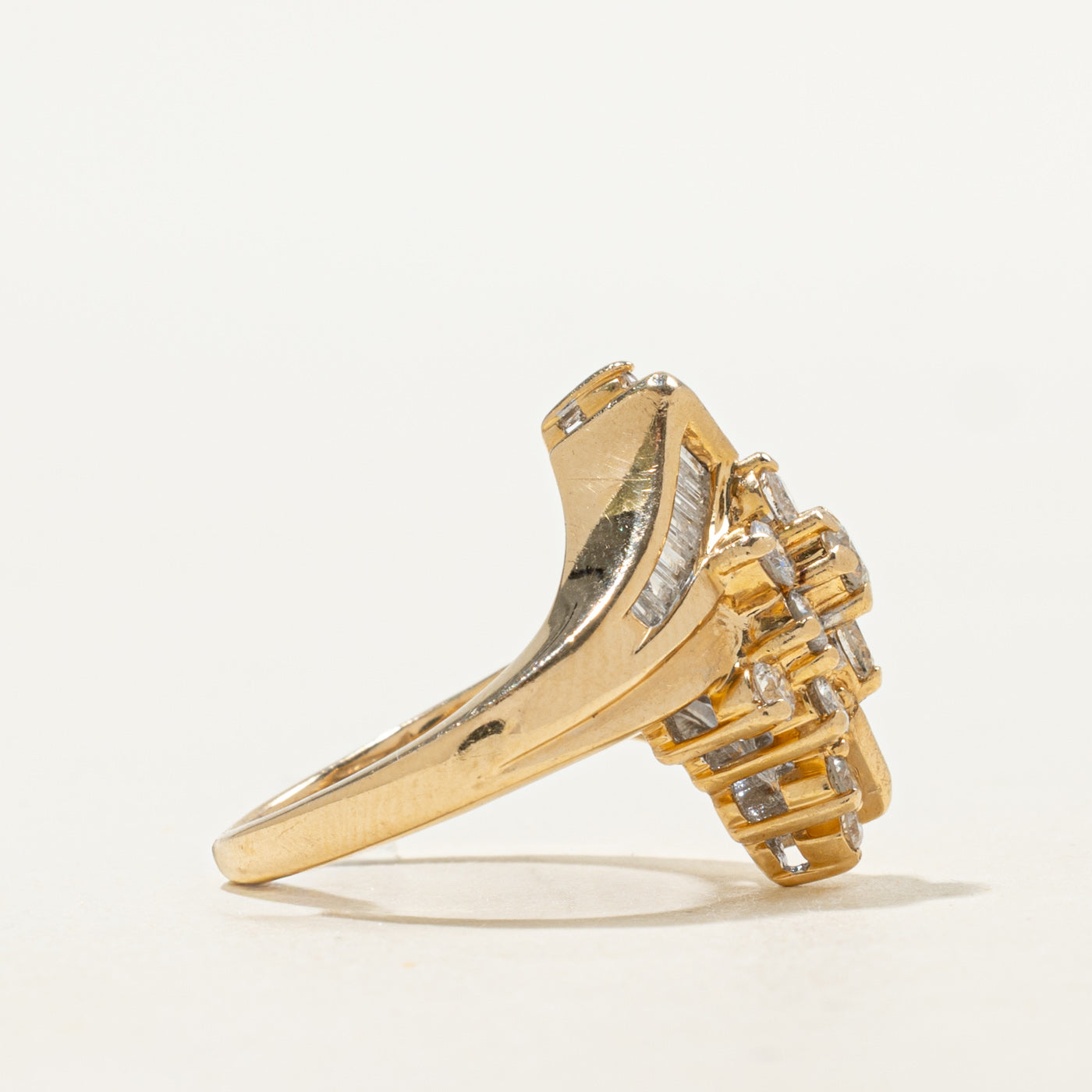 14K Diamond Cluster Bypass Ring | 1.00ctw | SZ 4.75