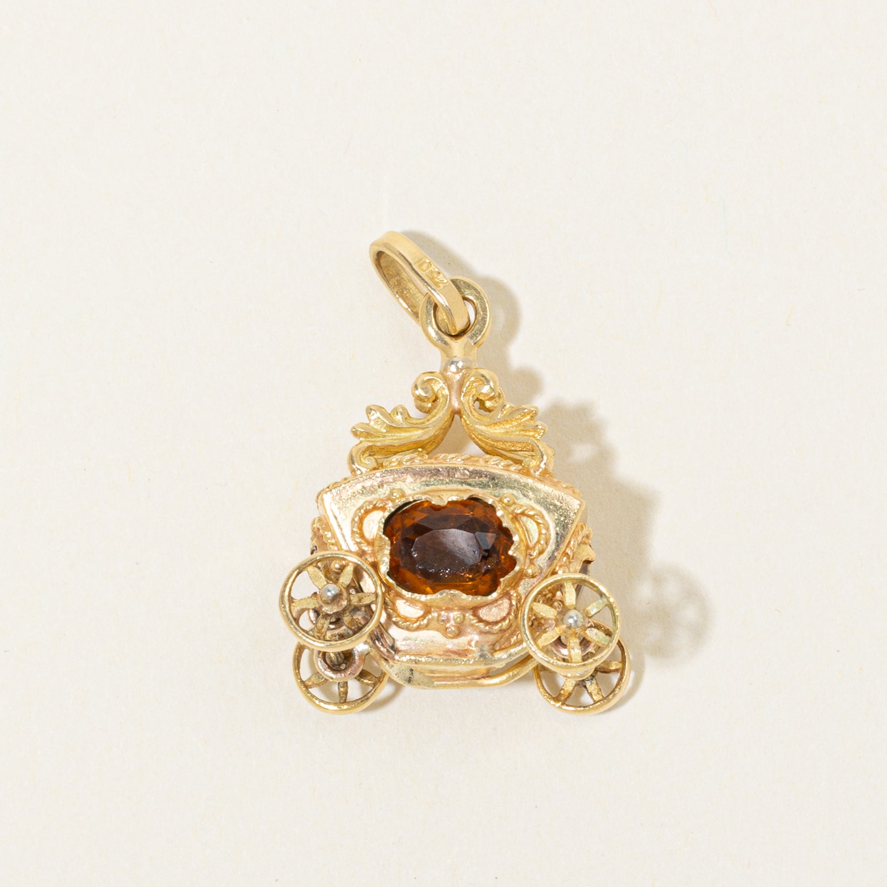 18k Citrine & Synthetic Sapphire Ornate Carriage Charm | 2.00ctw, 1.00ctw