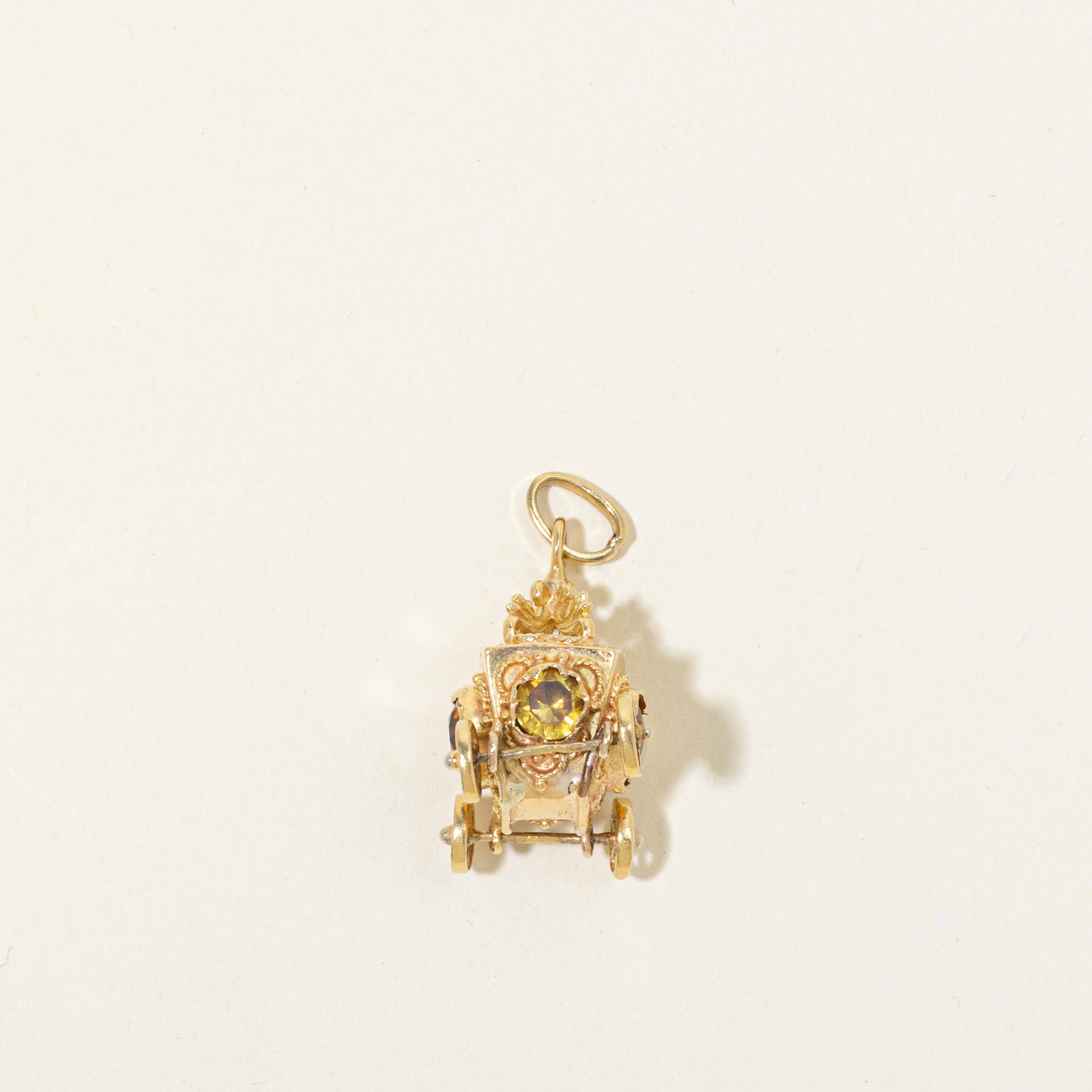 18k Citrine & Synthetic Sapphire Ornate Carriage Charm | 2.00ctw, 1.00ctw