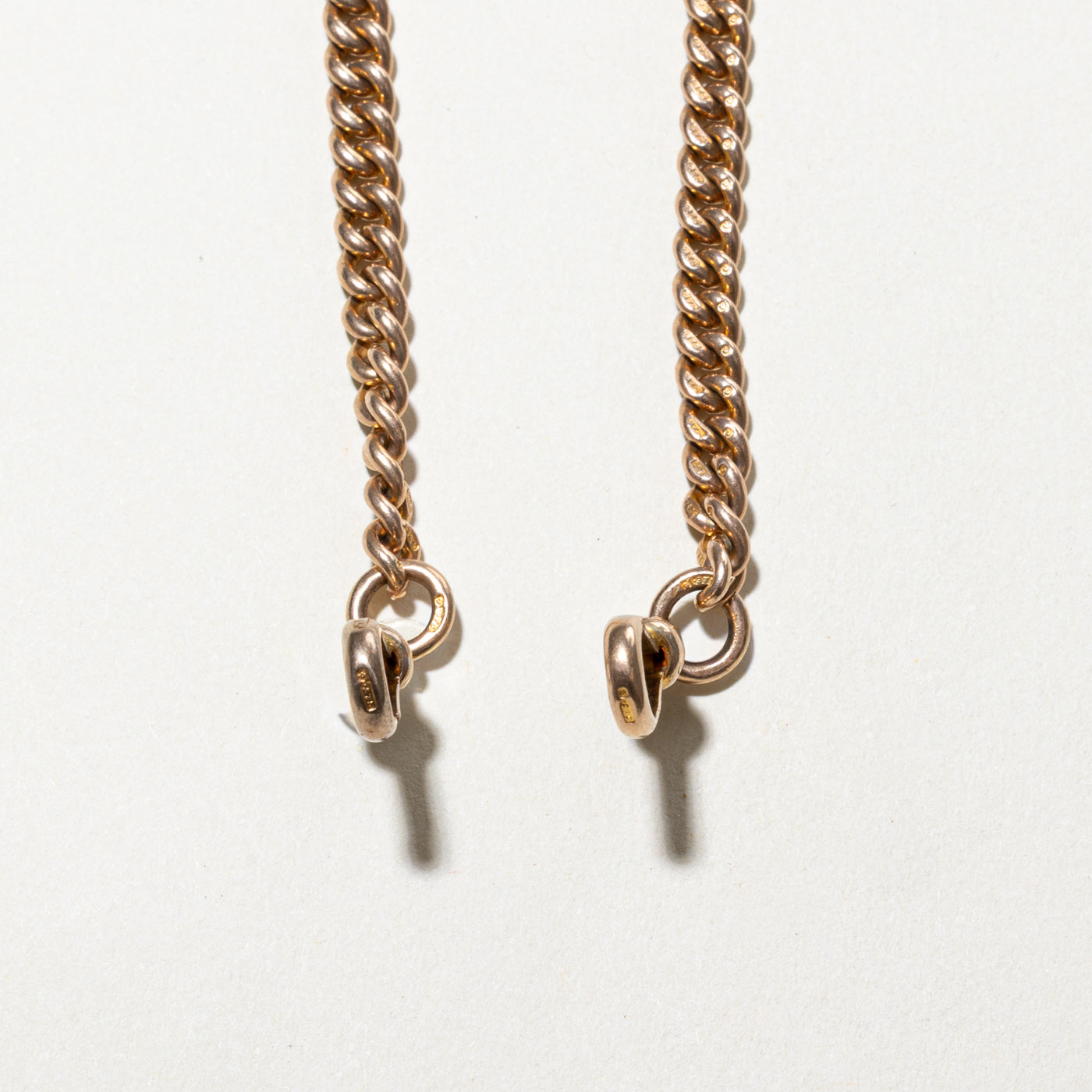 Chaîne de montre Birmingham 1930 en or rose 9 carats avec barre en T | 4,60 mm | 15 pouces |