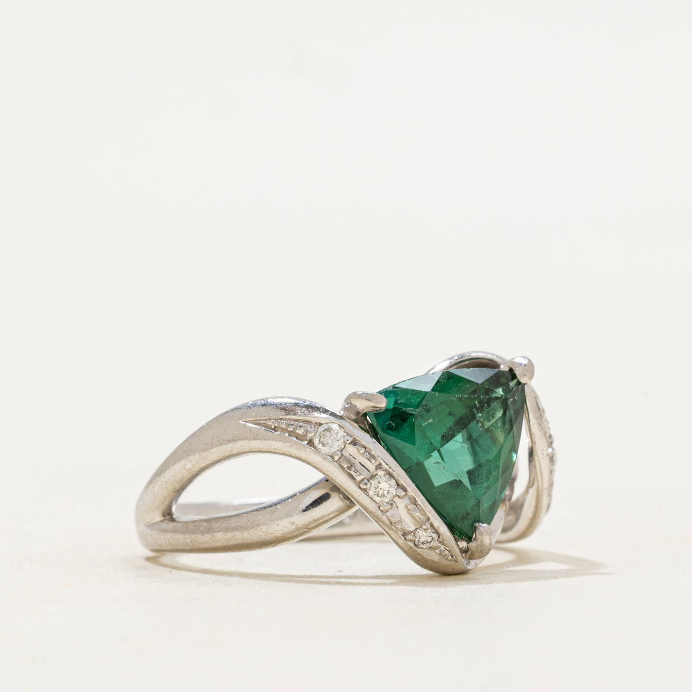 Platinum Green Tourmaline & Diamond Bypass Ring | 2.05ct, 0.08ctw | SZ 5.75 |