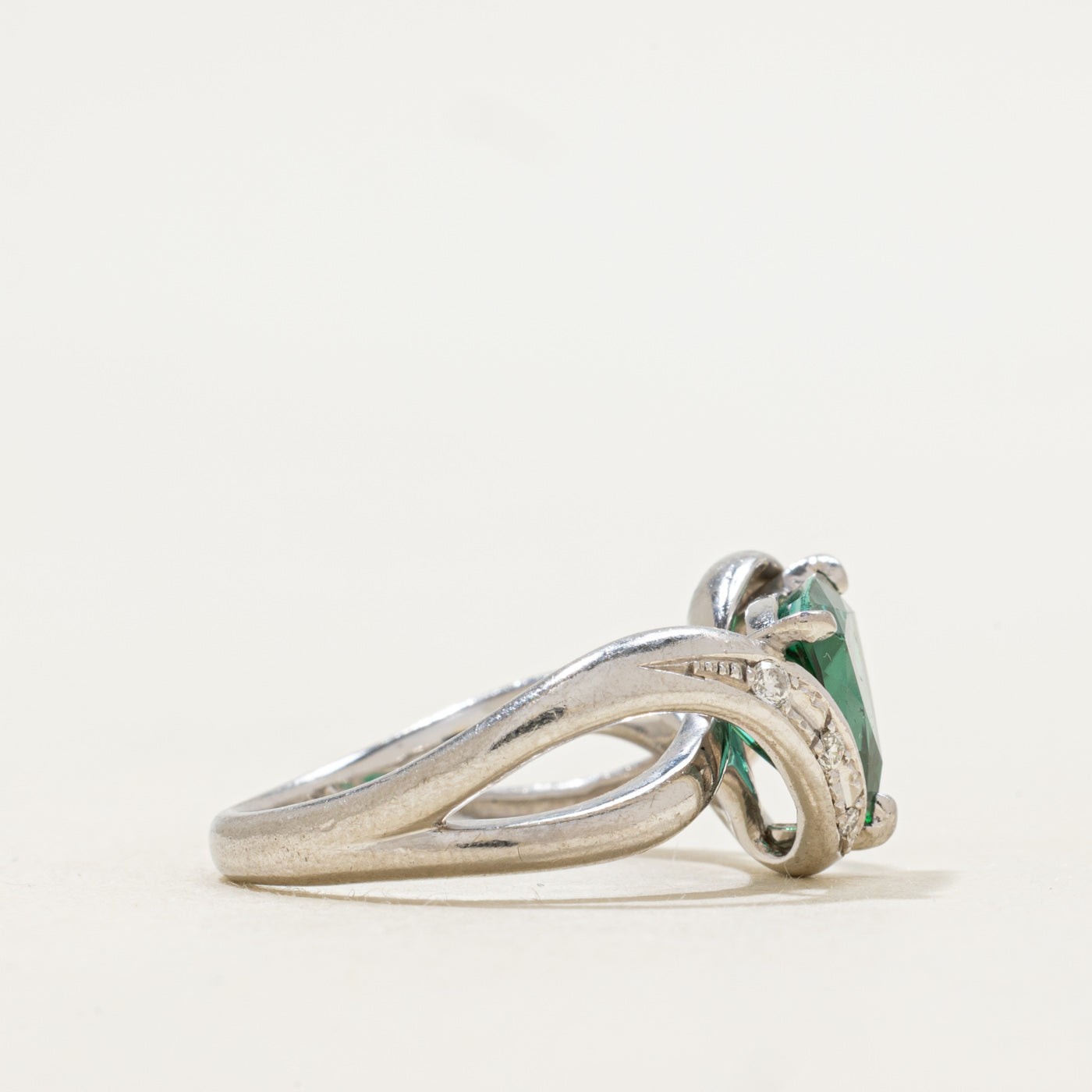 Platinum Green Tourmaline & Diamond Bypass Ring | 2.05ct, 0.08ctw | SZ 5.75 |