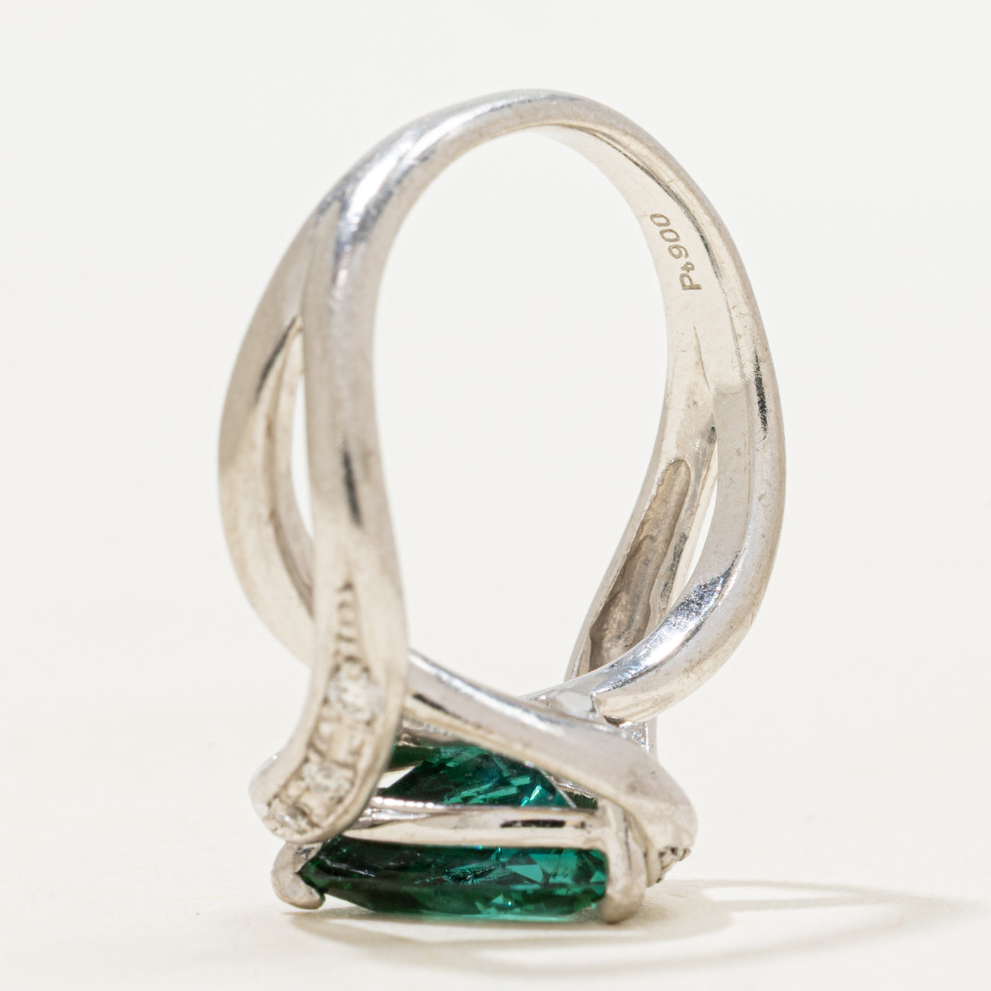 Platinum Green Tourmaline & Diamond Bypass Ring | 2.05ct, 0.08ctw | SZ 5.75 |