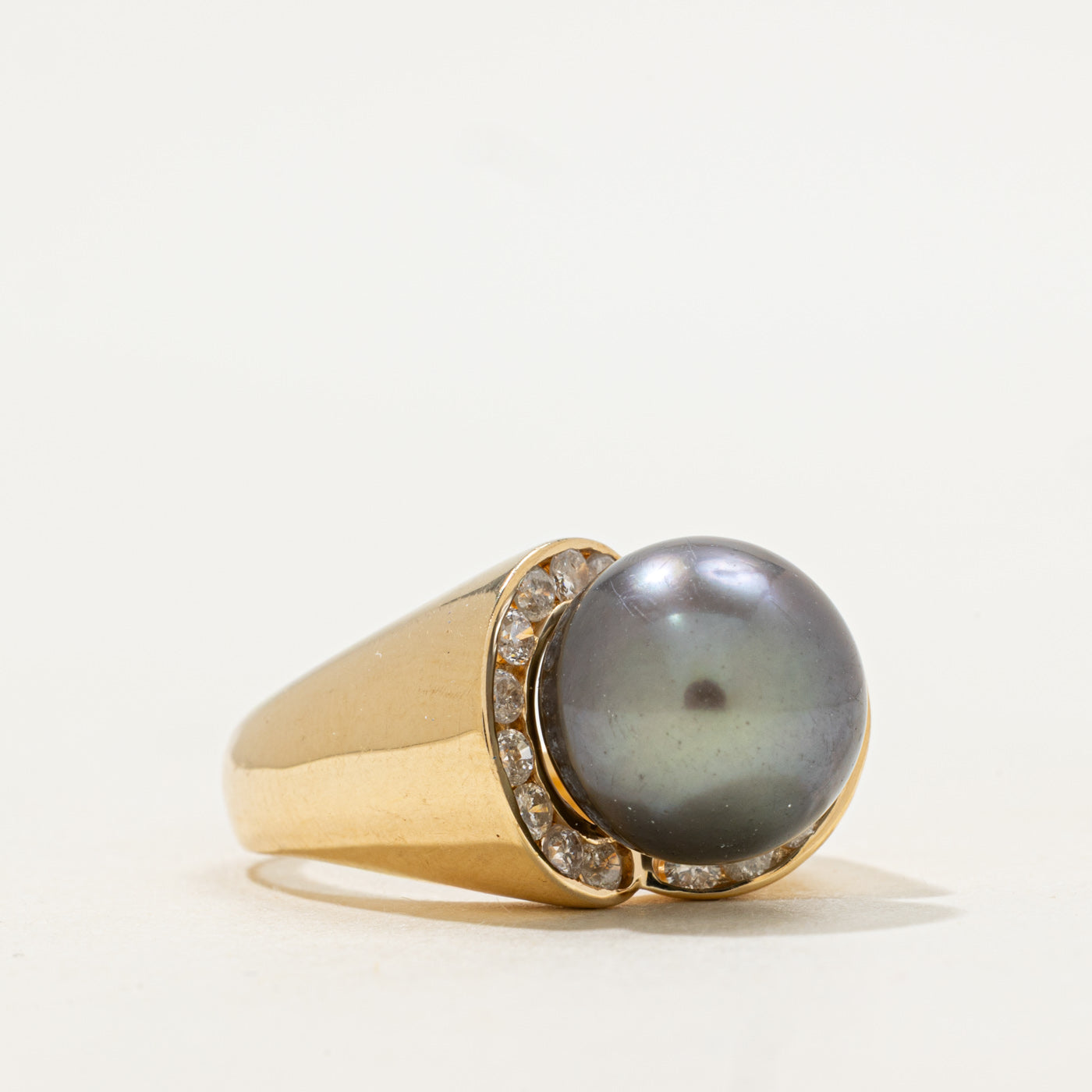 High Set Tahitian Pearl & Diamond Ring | 9.90ct, 0.36ctw | SZ 7 |