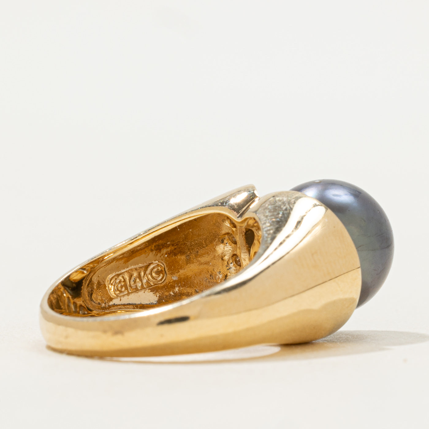 High Set Tahitian Pearl & Diamond Ring | 9.90ct, 0.36ctw | SZ 7 |