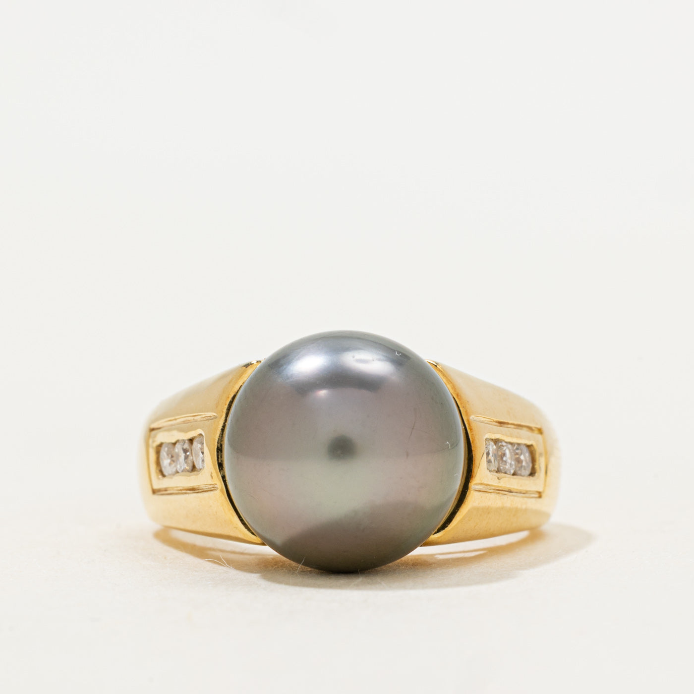Tahitian Pearl & Diamond Cocktail Ring | 0.15ctw | SZ 6.75 |