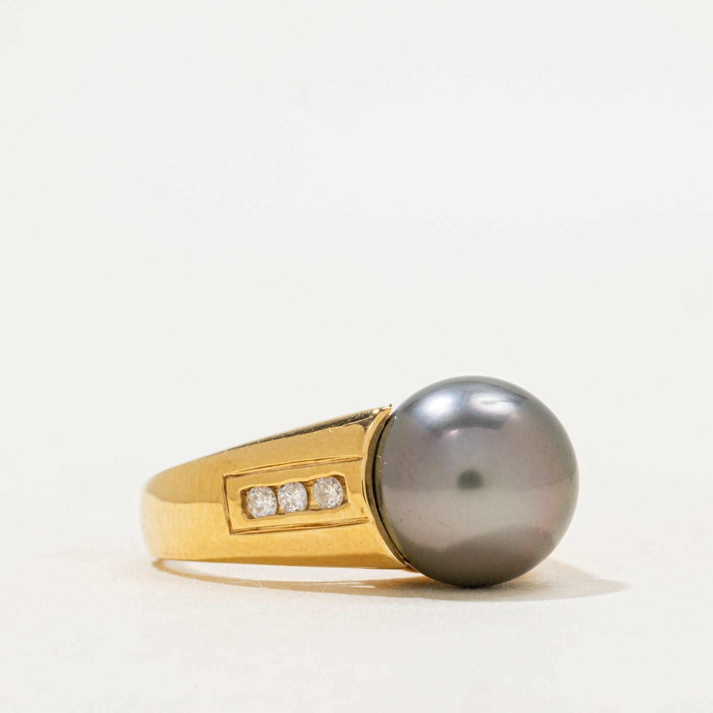 Tahitian Pearl & Diamond Cocktail Ring | 0.15ctw | SZ 6.75 |