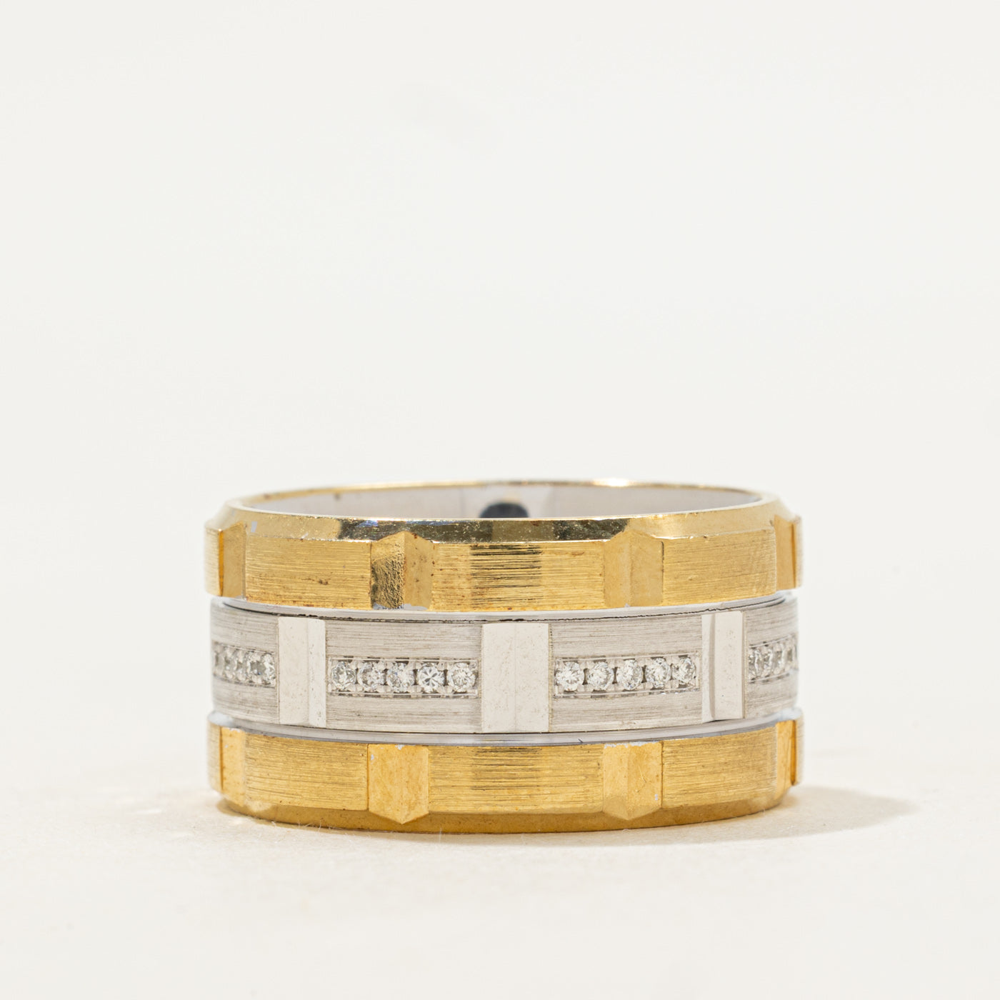 Two Tone Gold Diamond Grooved Band | 0.10ctw | SZ 8.5 |