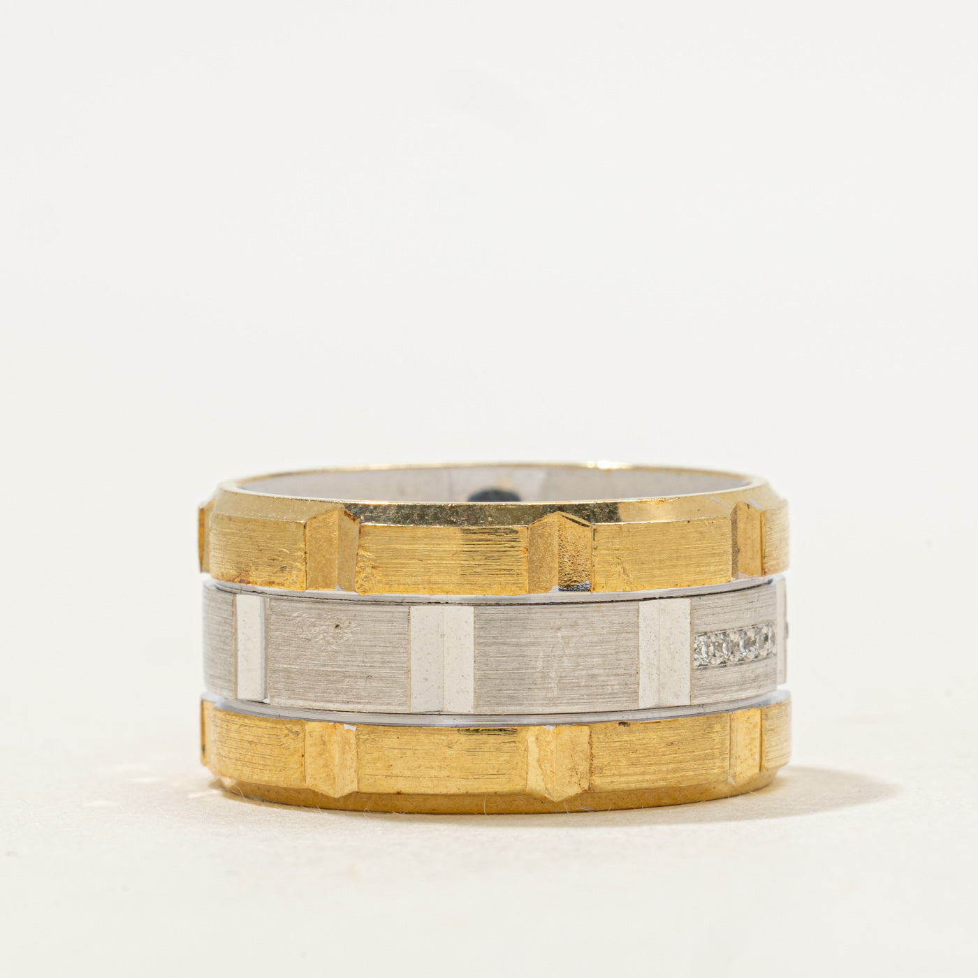 Two Tone Gold Diamond Grooved Band | 0.10ctw | SZ 8.5 |