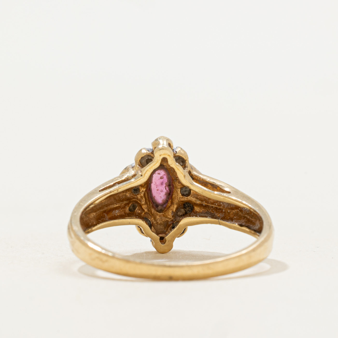 Marquise Cut Ruby & Diamond Halo Grooved Ring | 0.30ct, 0.06ctw | SZ 6.5 |