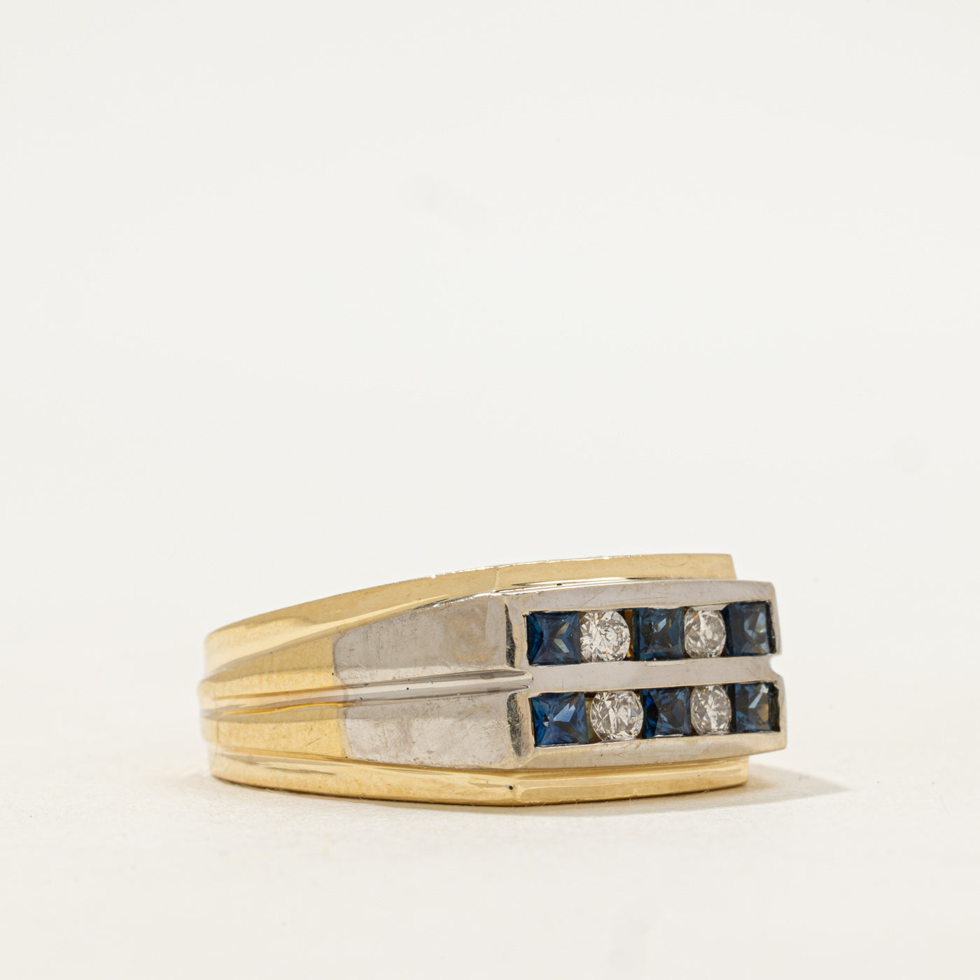 Two Tone Gold Channel Set Sapphire & Diamond Ring | 0.72ctw, 0.24ctw | SZ 10.5 |