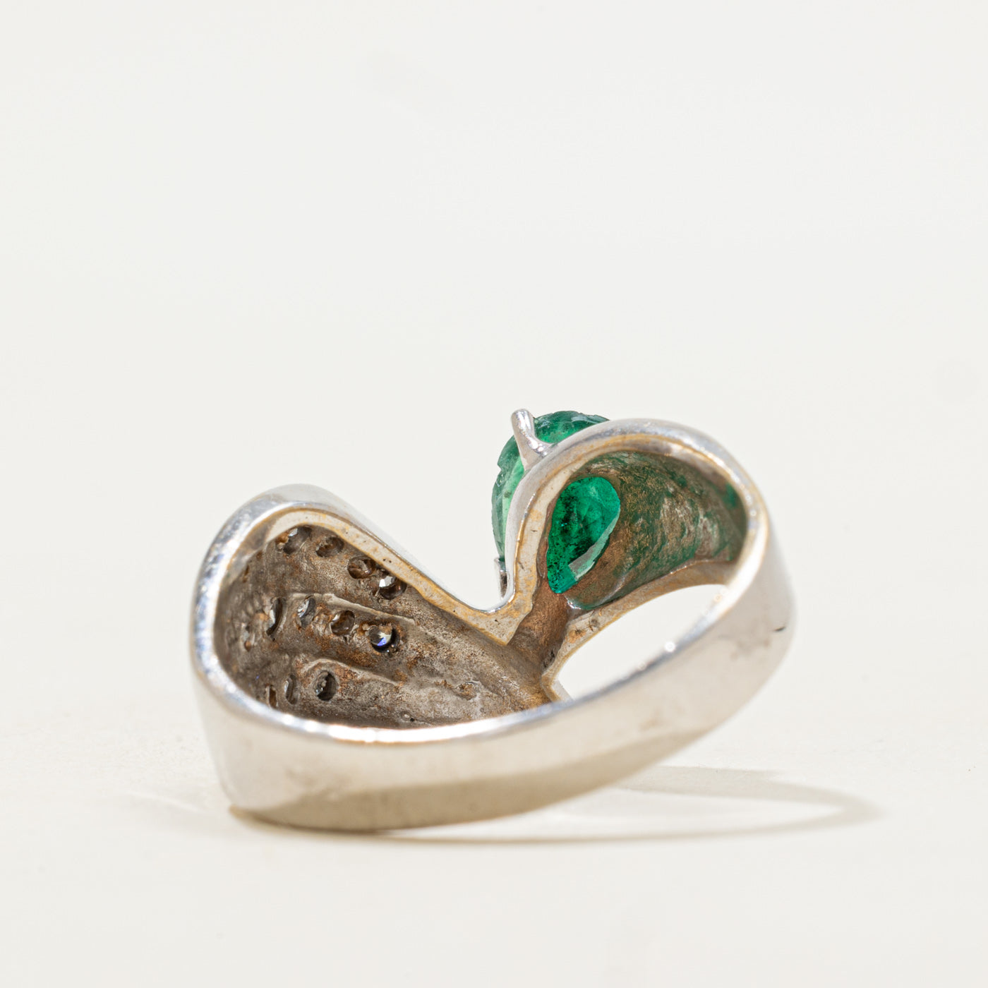 Pear Cut Emerald & Diamond Bypass Ring | 0.80ct, 0.15ctw | SZ 9.75 |