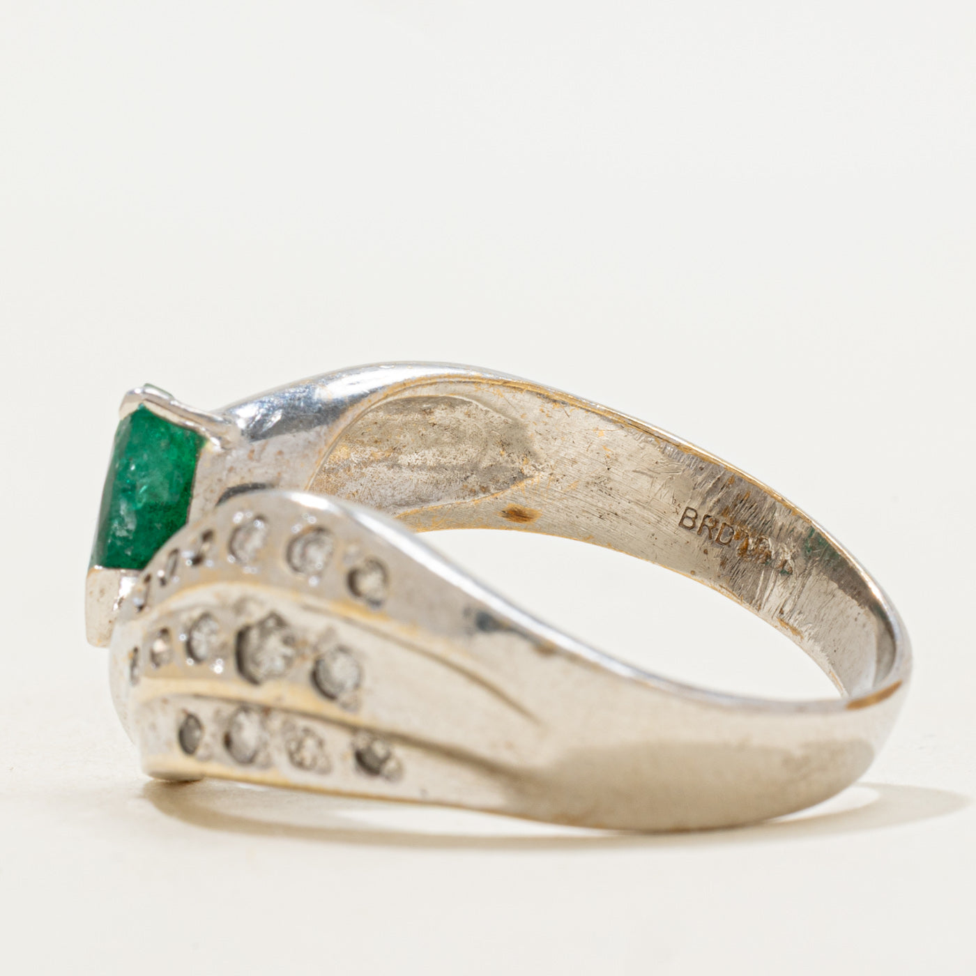 Pear Cut Emerald & Diamond Bypass Ring | 0.80ct, 0.15ctw | SZ 9.75 |