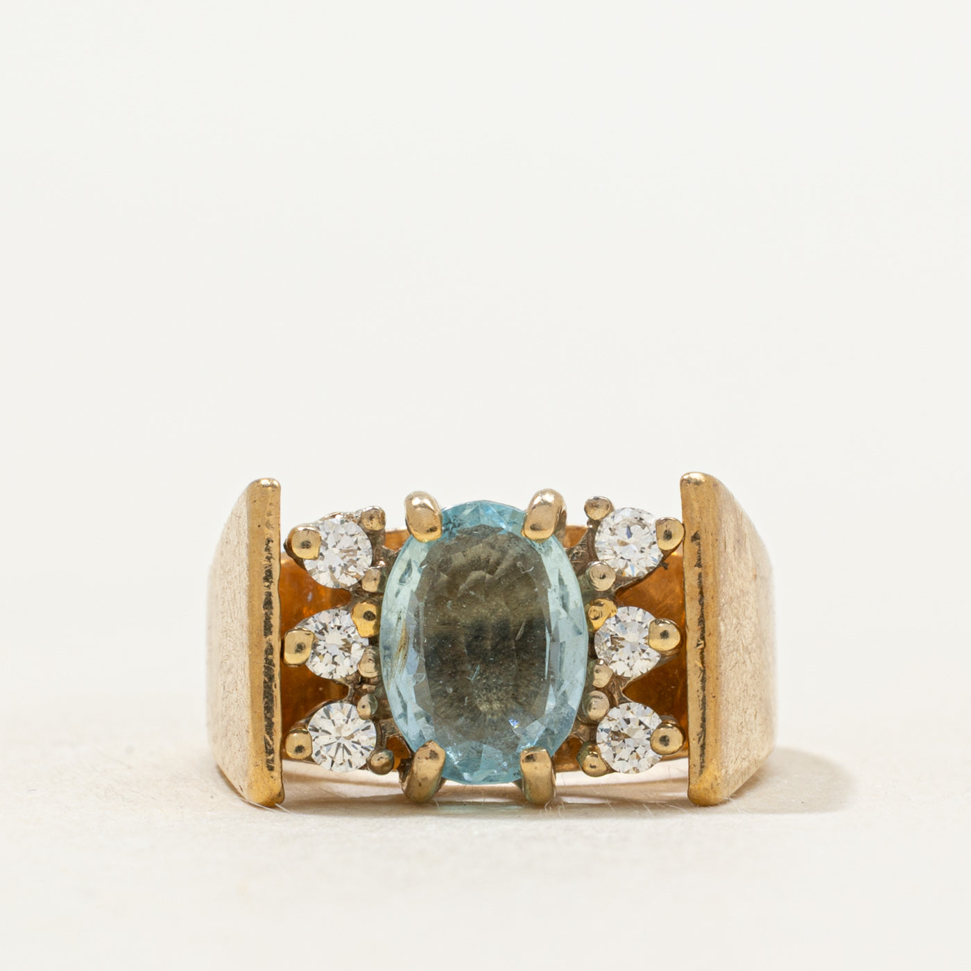 Basket Set Oval Aquamarine & Diamond Ring | 0.95ct, 0.18ct | SZ 2