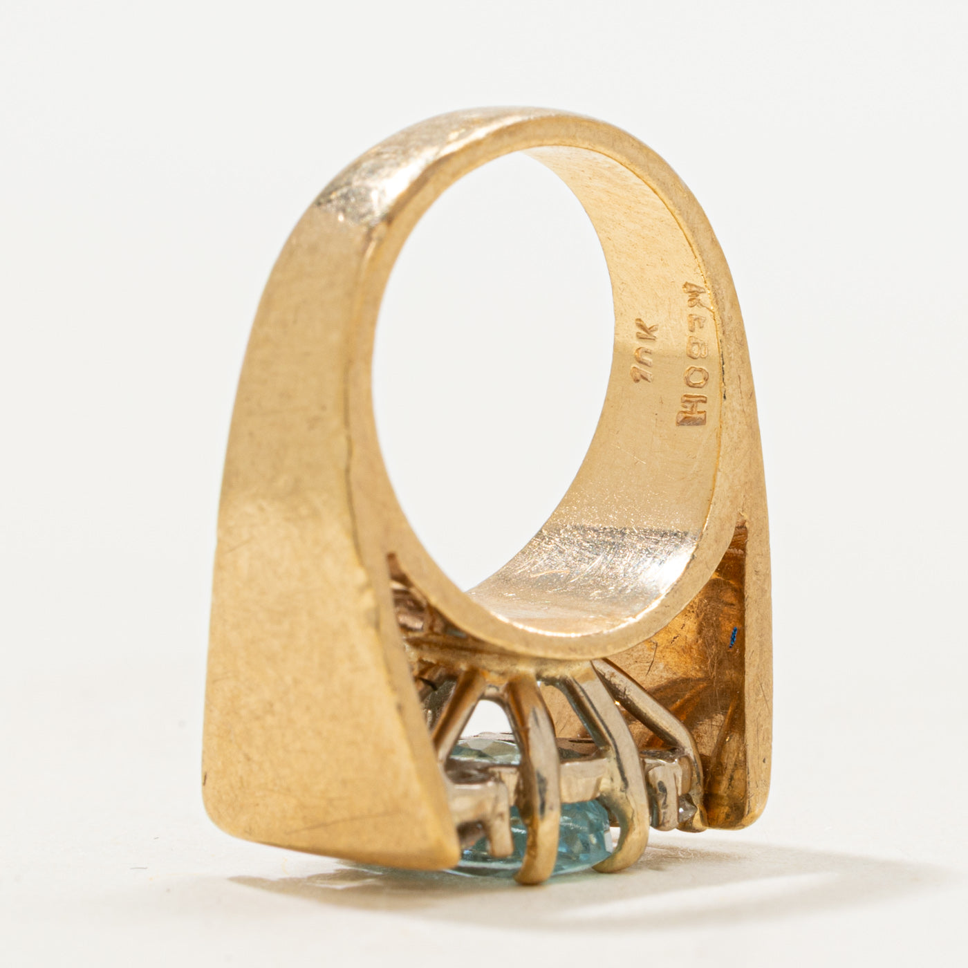 Basket Set Oval Aquamarine & Diamond Ring | 0.95ct, 0.18ct | SZ 2