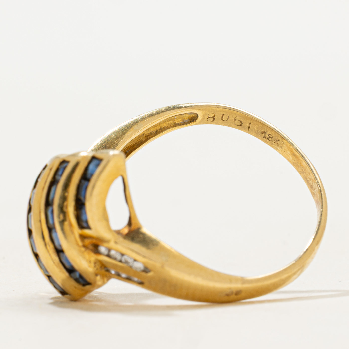 Channel Set Sapphire & Diamond Waterfall Ring | 0.96ctw, 0.07ctw | SZ 8 |