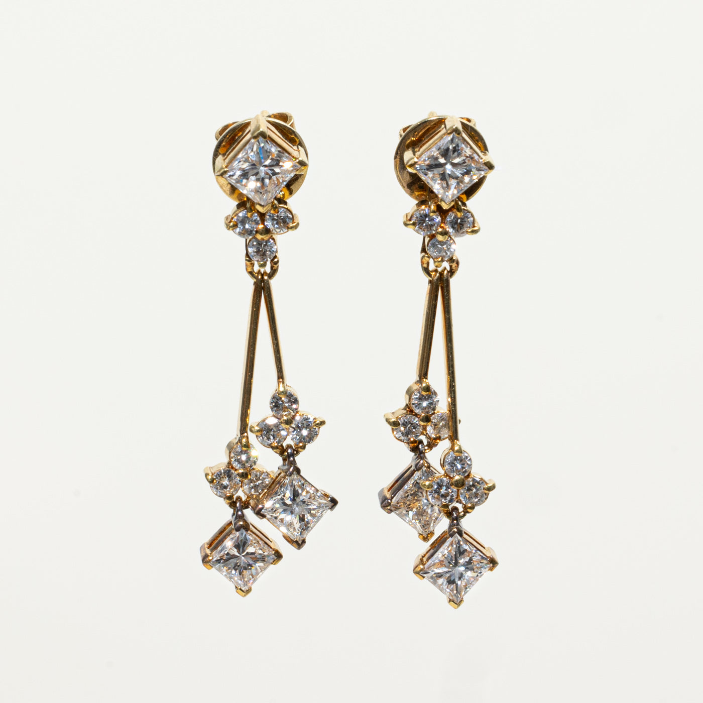 18k Diamond Cluster Dangling Drop Earrings | 2.55ctw
