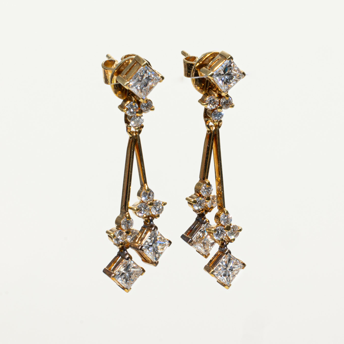 18k Diamond Cluster Dangling Drop Earrings | 2.55ctw