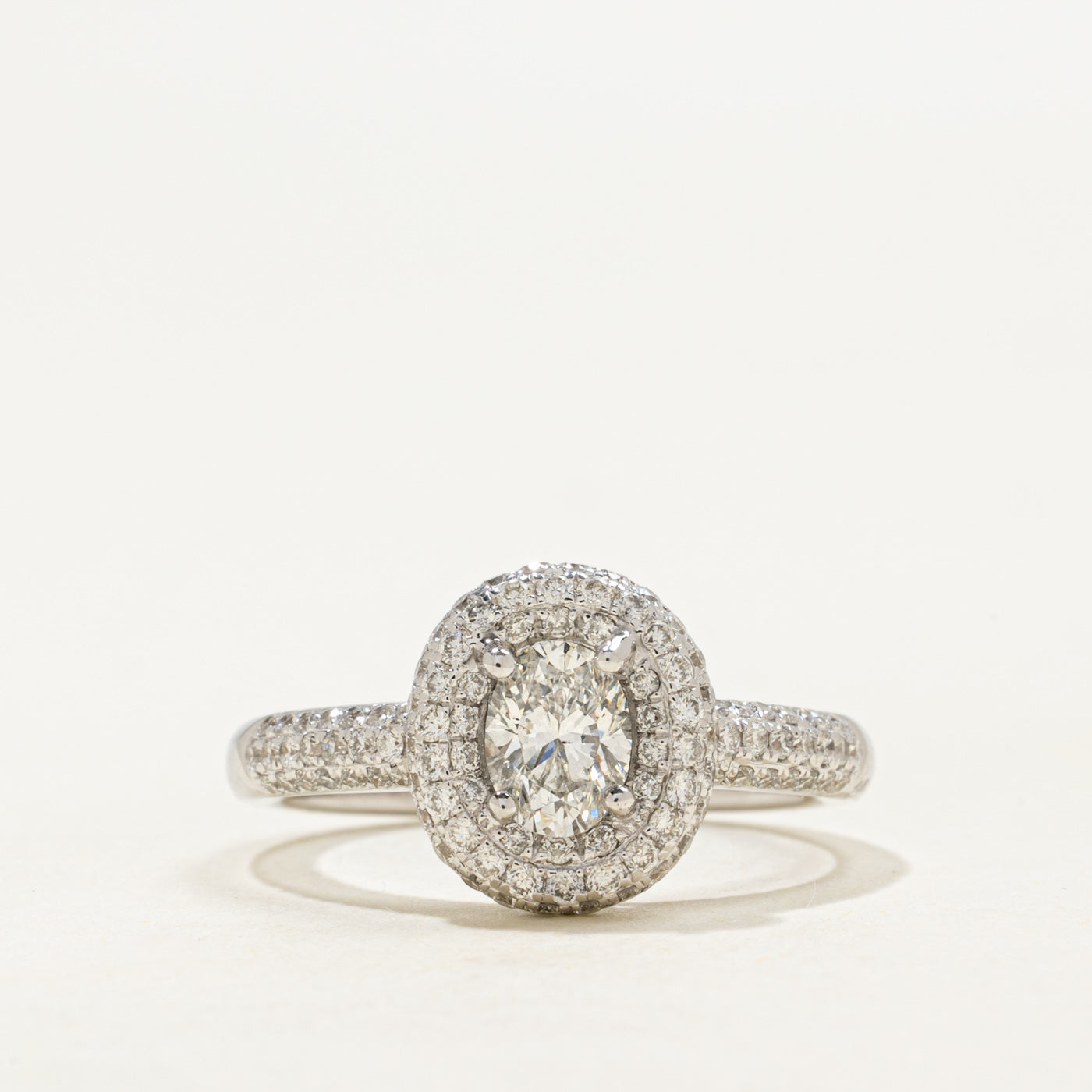 GIA Diamond Pavé Set Halo Engagement Ring | GIA 0.53ct SI1 E VG, 0.94ctw | SZ 6.5