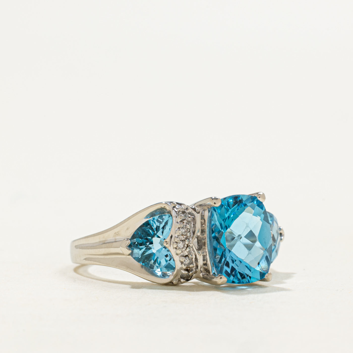 Three Stone Blue Topaz & Diamond Accented Ring | 4.0ctw, 0.05ctw | SZ 7