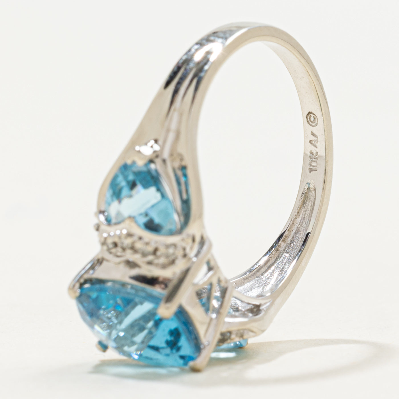 Three Stone Blue Topaz & Diamond Accented Ring | 4.0ctw, 0.05ctw | SZ 7