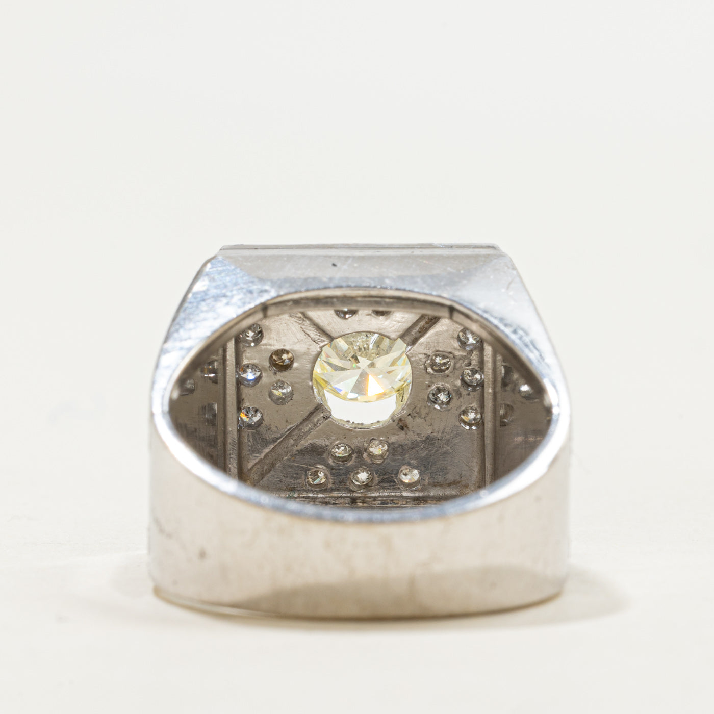 10K White Gold Diamond Textured Chunky Ring | 1.20ctw SI2 Yellow | SZ 7.75