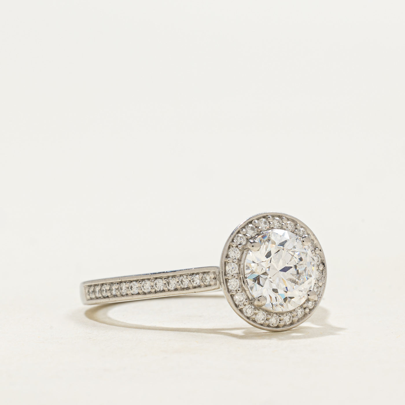 GIA Round Brilliant Cut Diamond Halo Engagement Ring | GIA 1.11ct VVS1 D Ex, 0.24ctw | SZ 6.0