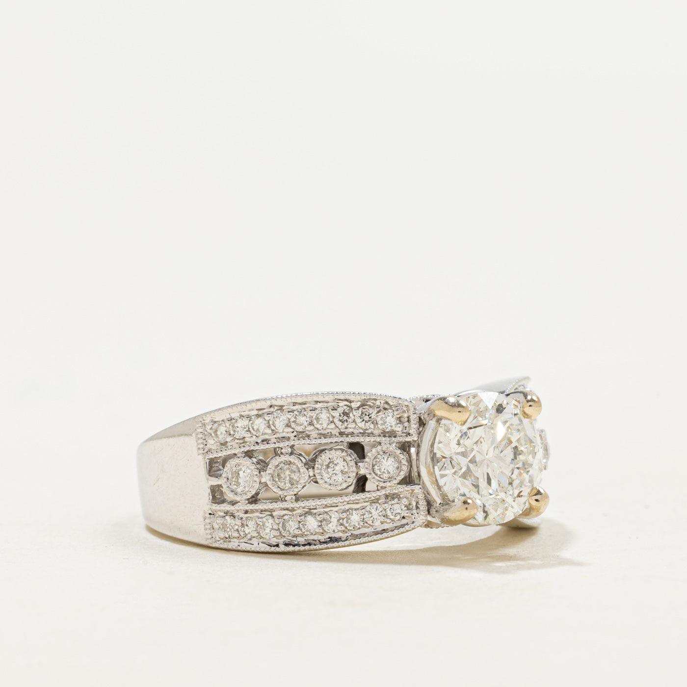 18k White Gold Diamond Accented Reverse Tapered Ring | 1.22ct I1 I, 0.35ctw | SZ 7.0