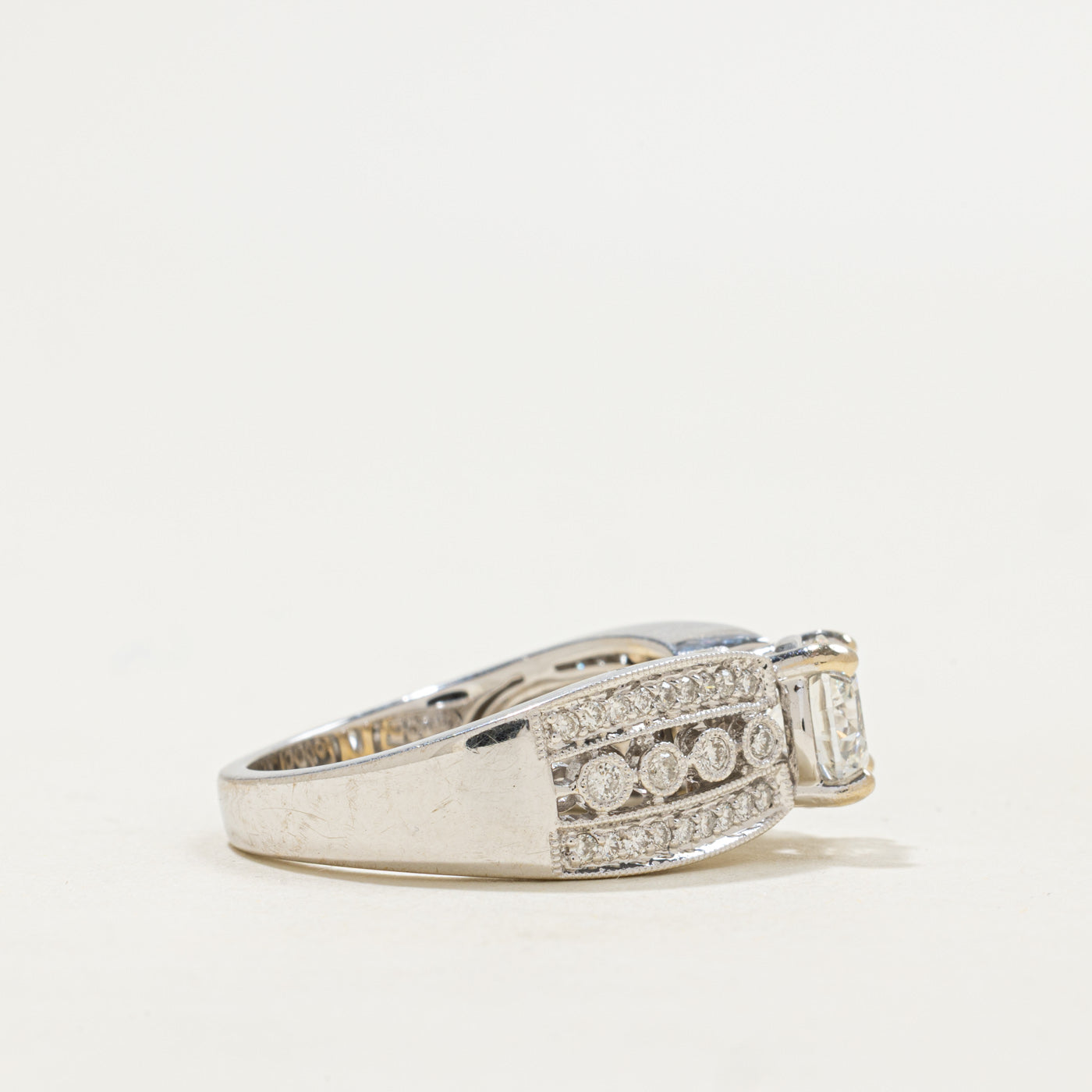 18k White Gold Diamond Accented Reverse Tapered Ring | 1.22ct I1 I, 0.35ctw | SZ 7.0