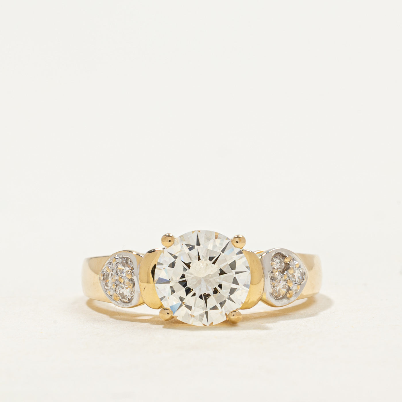 18k Yellow Gold Diamond Heart Cluster Accented Ring | 1.29ct SI1/SI2 E/F Ex, 0.09ctw | SZ 5.0