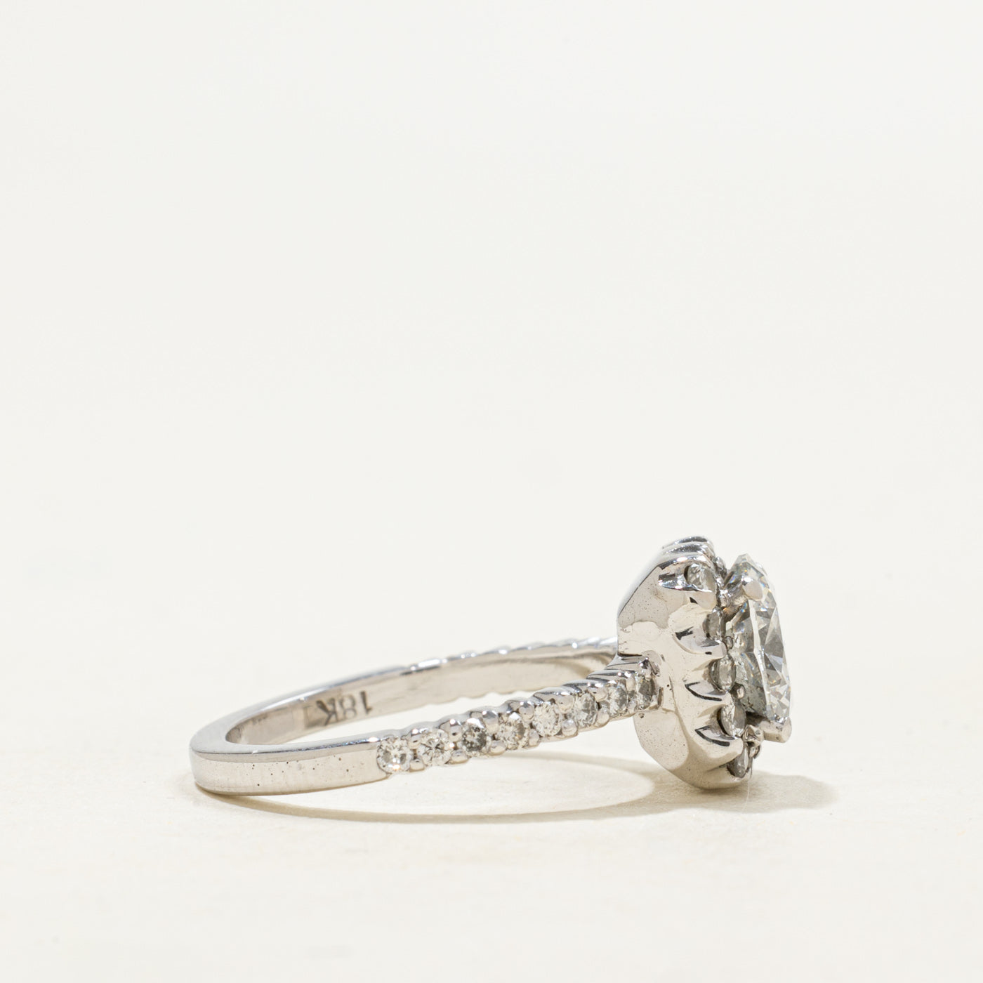 18K White Gold Diamond Halo Ring | 1.38ct VVS2 H, 0.32ctw | SZ 4.5