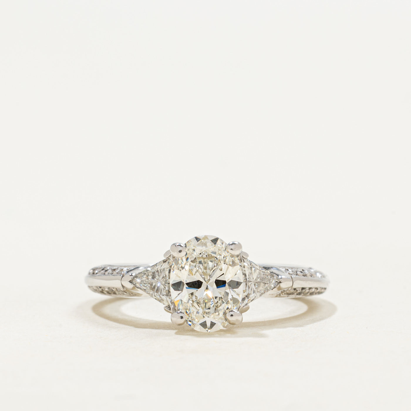 GIA Oval Cut Diamond Accented Engagement Ring| GIA 0.90ct VS1 H VG, 0.62ctw | SZ 4.5