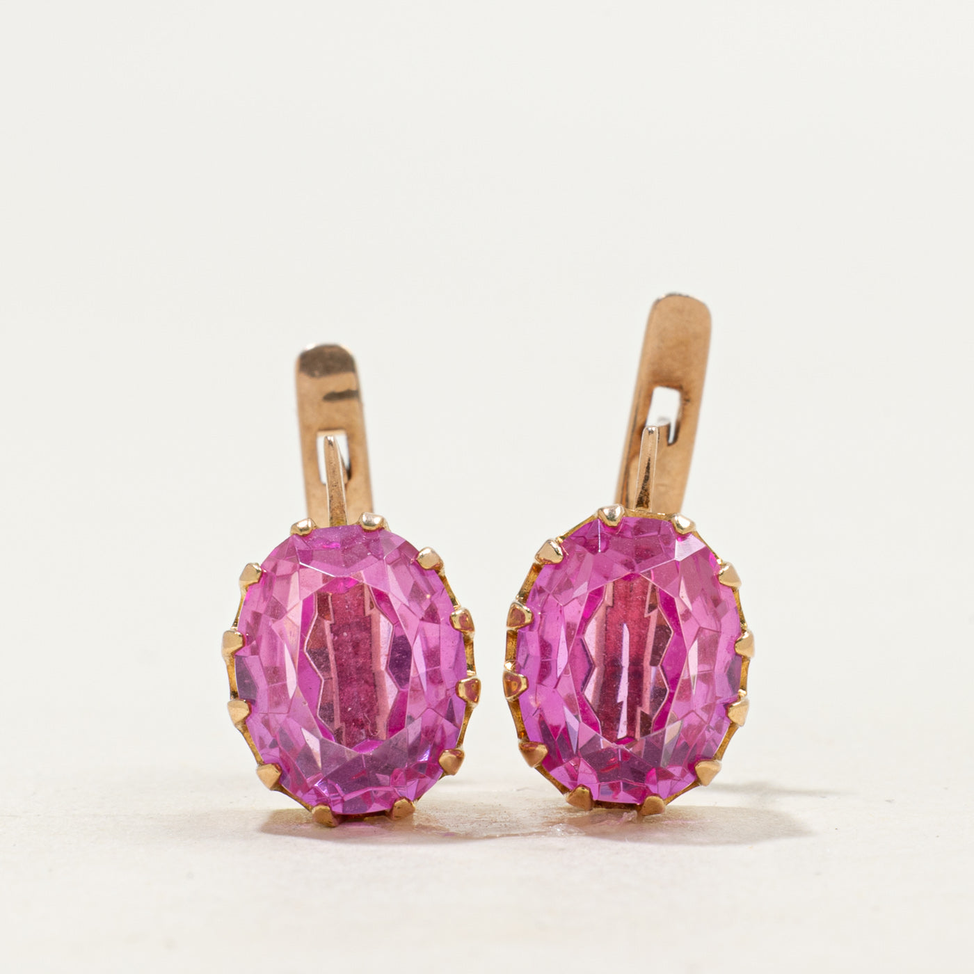 1977 Ukrainian Synthetic Pink Sapphire Drop Earrings | 6.0ctw