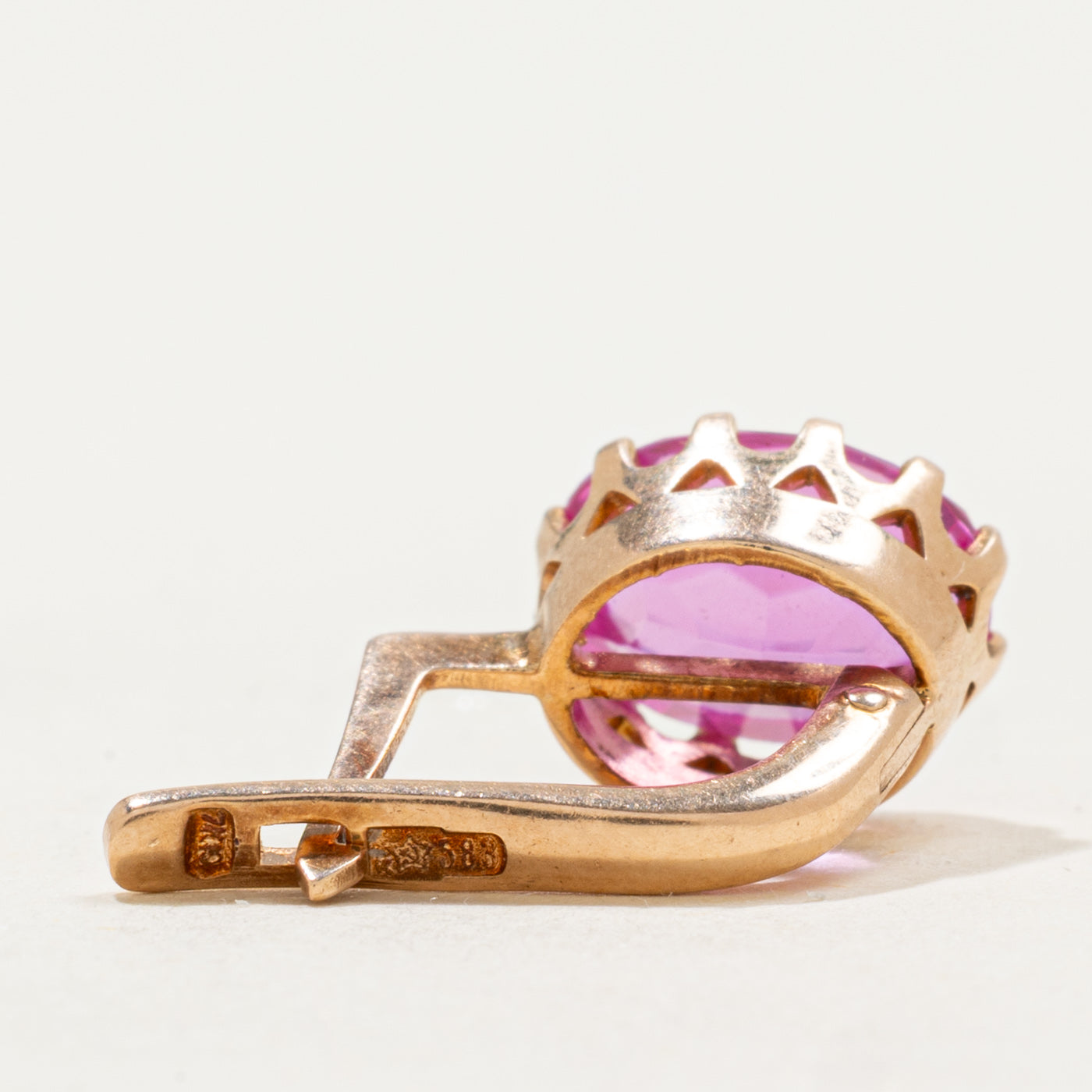 1977 Ukrainian Synthetic Pink Sapphire Drop Earrings | 6.0ctw