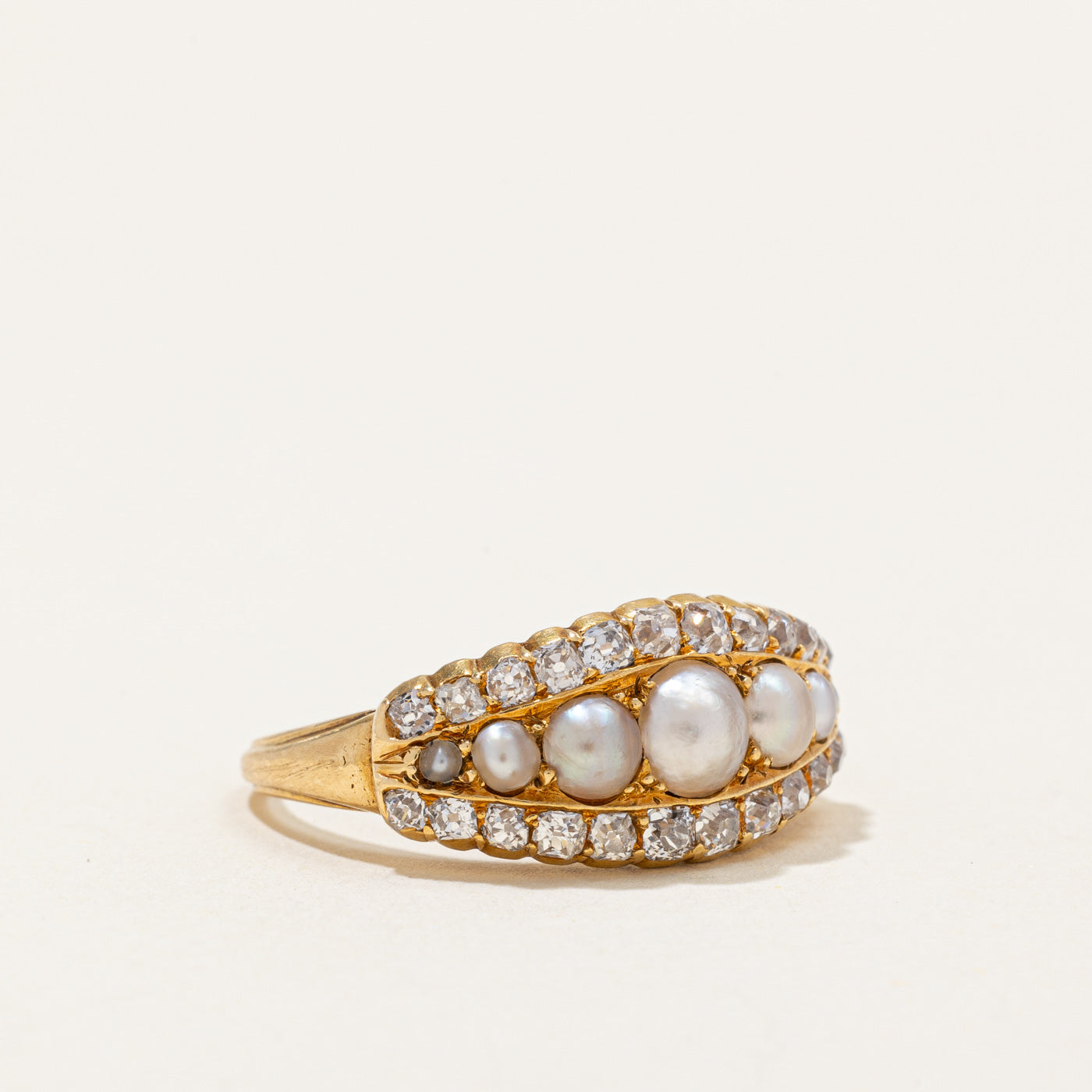 Victorian Era Pearl & Old Mine Cut Diamond Ring | 0.96ctw | SZ 7.25 |