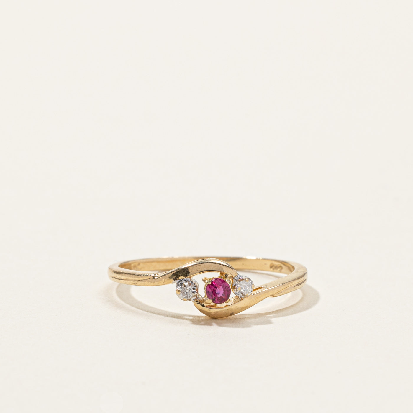 Synthetic Ruby & Diamond Bypass Ring | 0.06ct | 0.02ctw | SZ 6.5 |