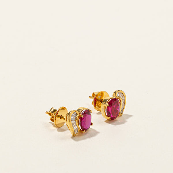 Synthetic Ruby & Diamond Studs | 3.00ctw | 0.20ctw |