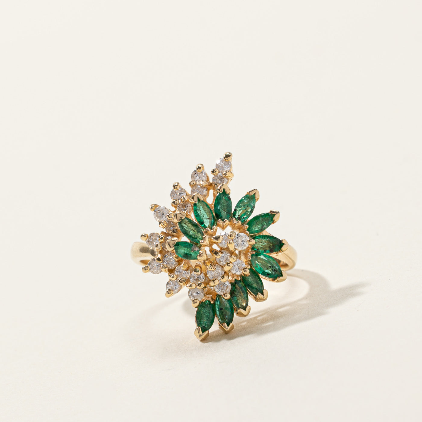 Emerald & Diamond Cocktail Ring | 0.65ctw | 0.48ctw | SZ 6.5 |