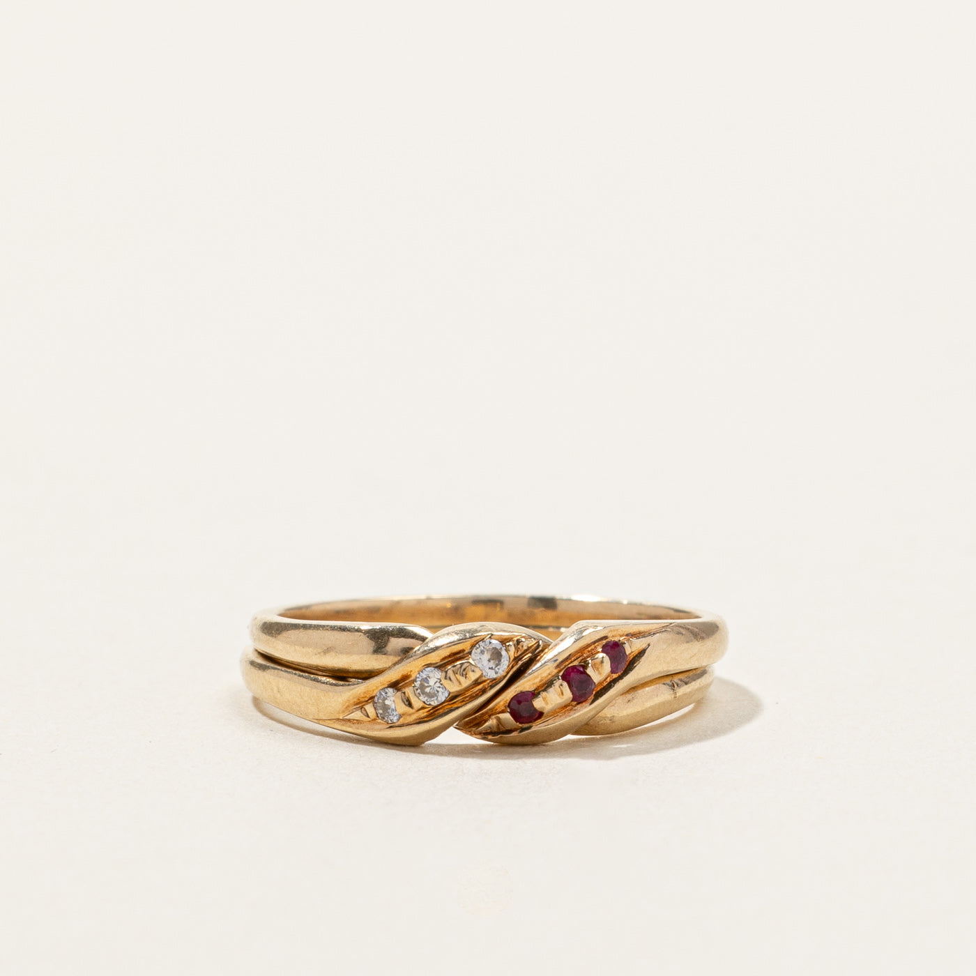 Synthetic Ruby & Natural Diamond Puzzle Ring | 0.03ctw | 0.03ctw | SZ 5 |