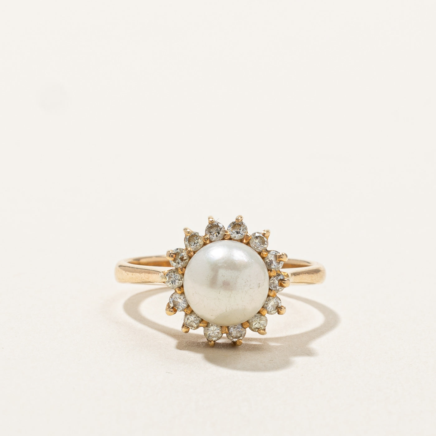 Bague cocktail perle et diamant | 0,28 ct | Taille 5,5 | 