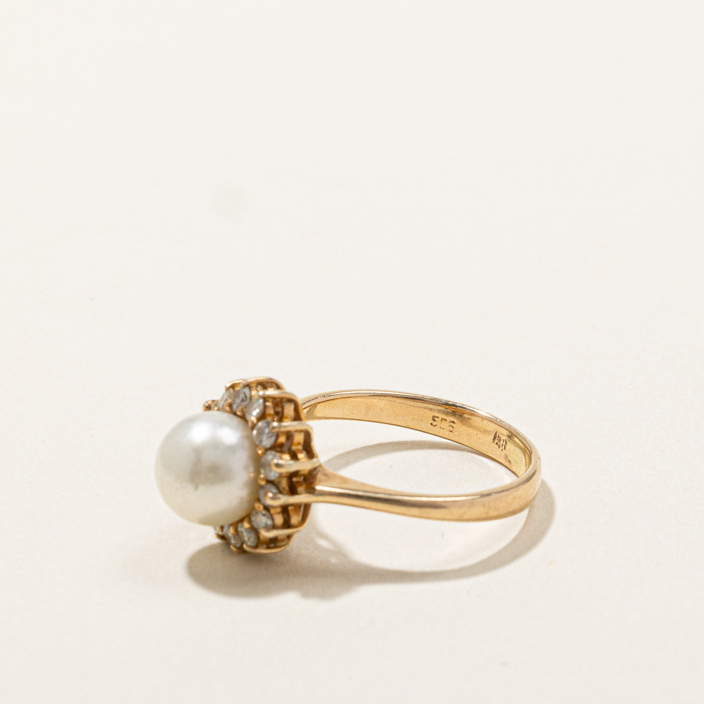 Bague cocktail perle et diamant | 0,28 ct | Taille 5,5 | 
