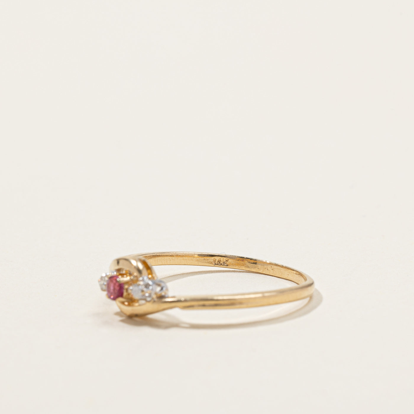 Synthetic Ruby & Diamond Bypass Ring | 0.06ct | 0.02ctw | SZ 6.5 |