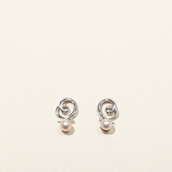 Swirl Pearl & Diamond Earrings | 0.02ctw |