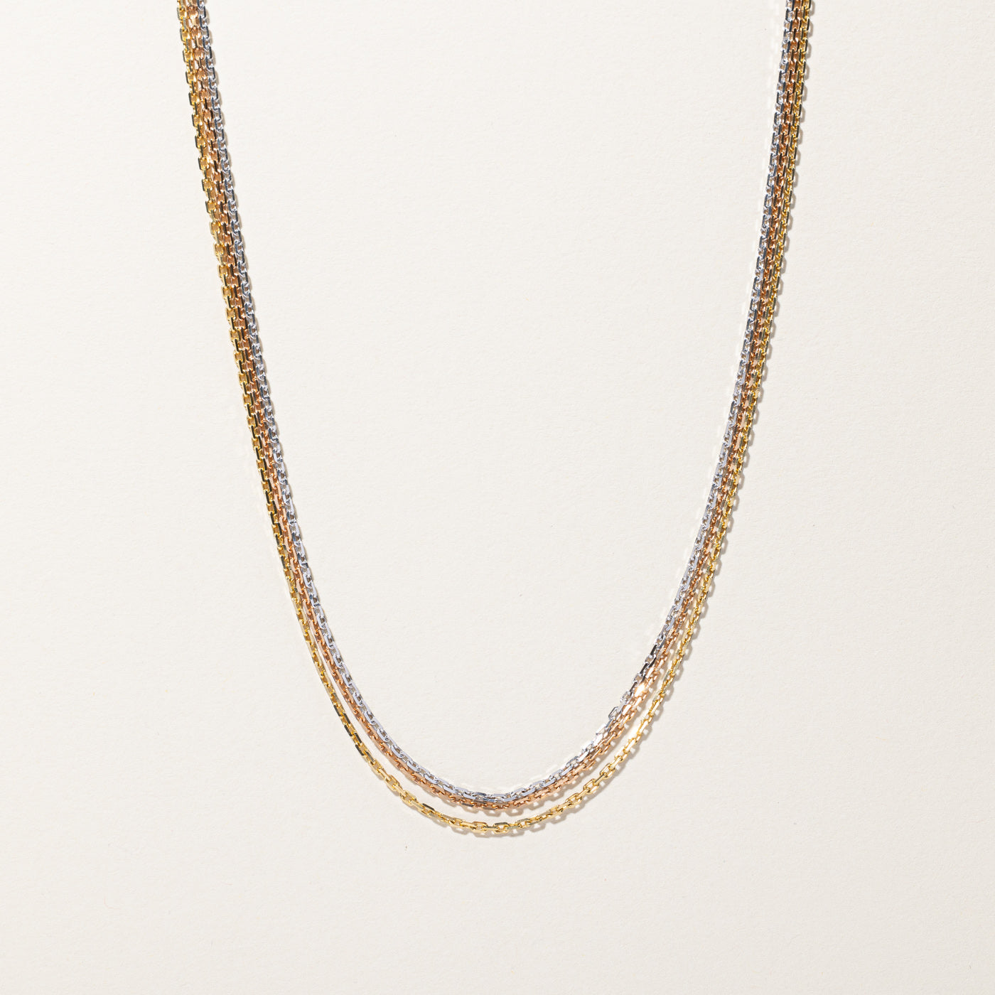 Tri Tone Gold Multi Layer Chain Necklace | 22