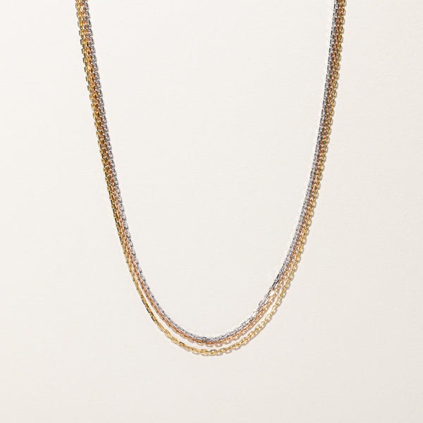 Tri Tone Gold Multi Layer Chain Necklace | 22