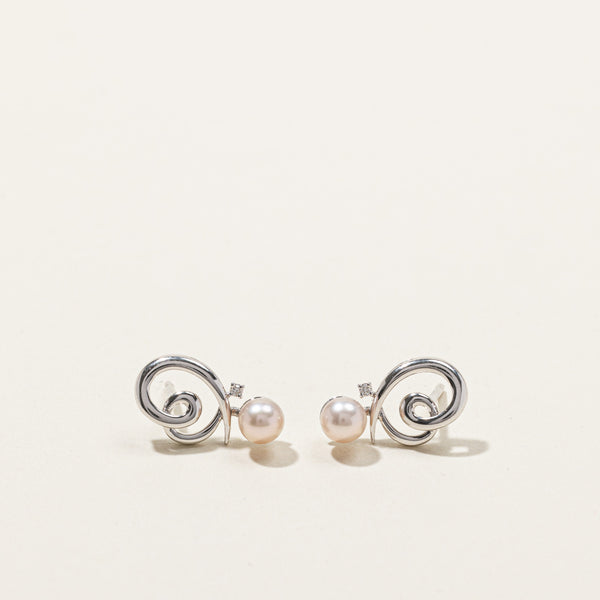 Swirl Pearl & Diamond Earrings | 0.02ctw |