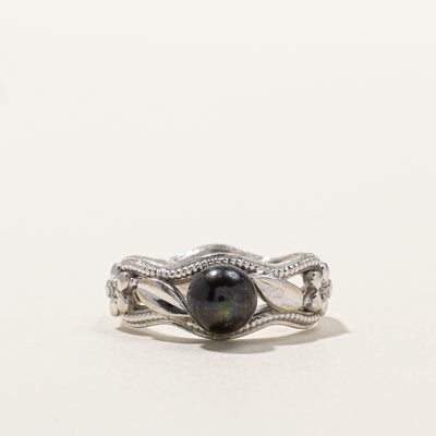 Black Pearl & Diamond Filigree Ring | 0.06ctw | SZ 7 |