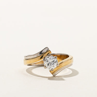 Two Tone Gold Solitaire Diamond Bypass Ring | 0.98ct VS2 H/I | SZ 10 |