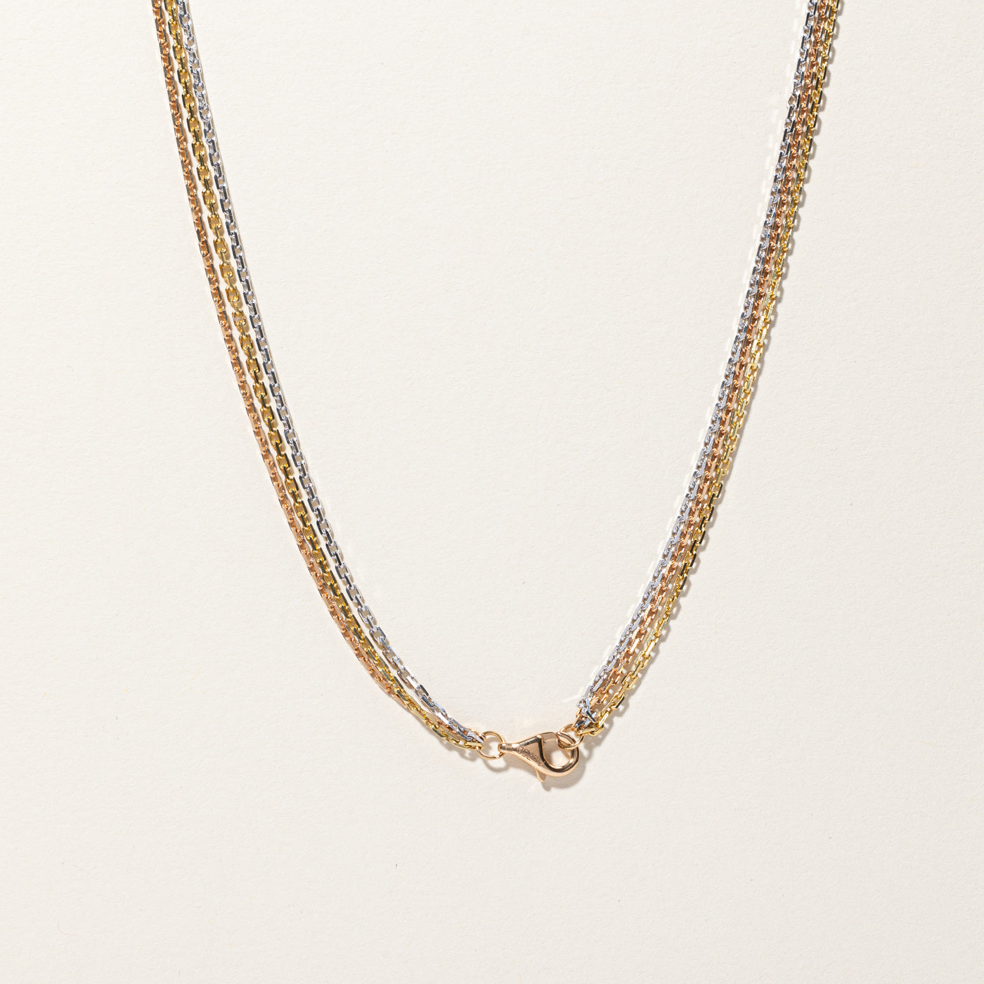 Tri Tone Gold Multi Layer Chain Necklace | 22