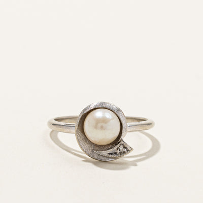 Pearl & Diamond Swirl Ring | 0.005ct | SZ 6.5 |